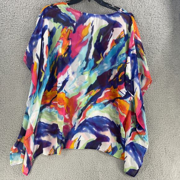Chicos Womens Kimono Top Colorful Artsy Art Semi Sheer Size S/M Kaftan - Picture 7 of 11